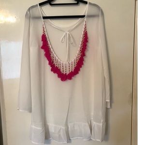 NEW cute swimsuit coverup with pink tassels